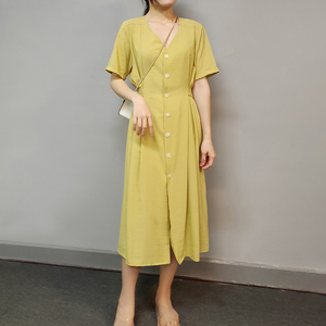 胖mm黄色连衣裙2019夏装法式桔梗裙大码遮肚子胖妹妹减龄显瘦裙子