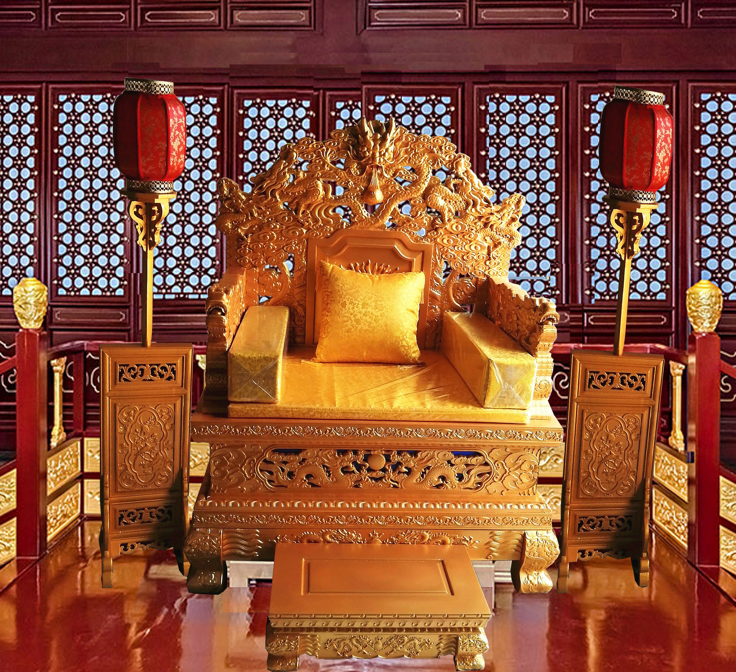 帝王龙椅皇帝宝座九龙龙椅屏风实木禅椅打坐椅莲花宝座法师椅现货