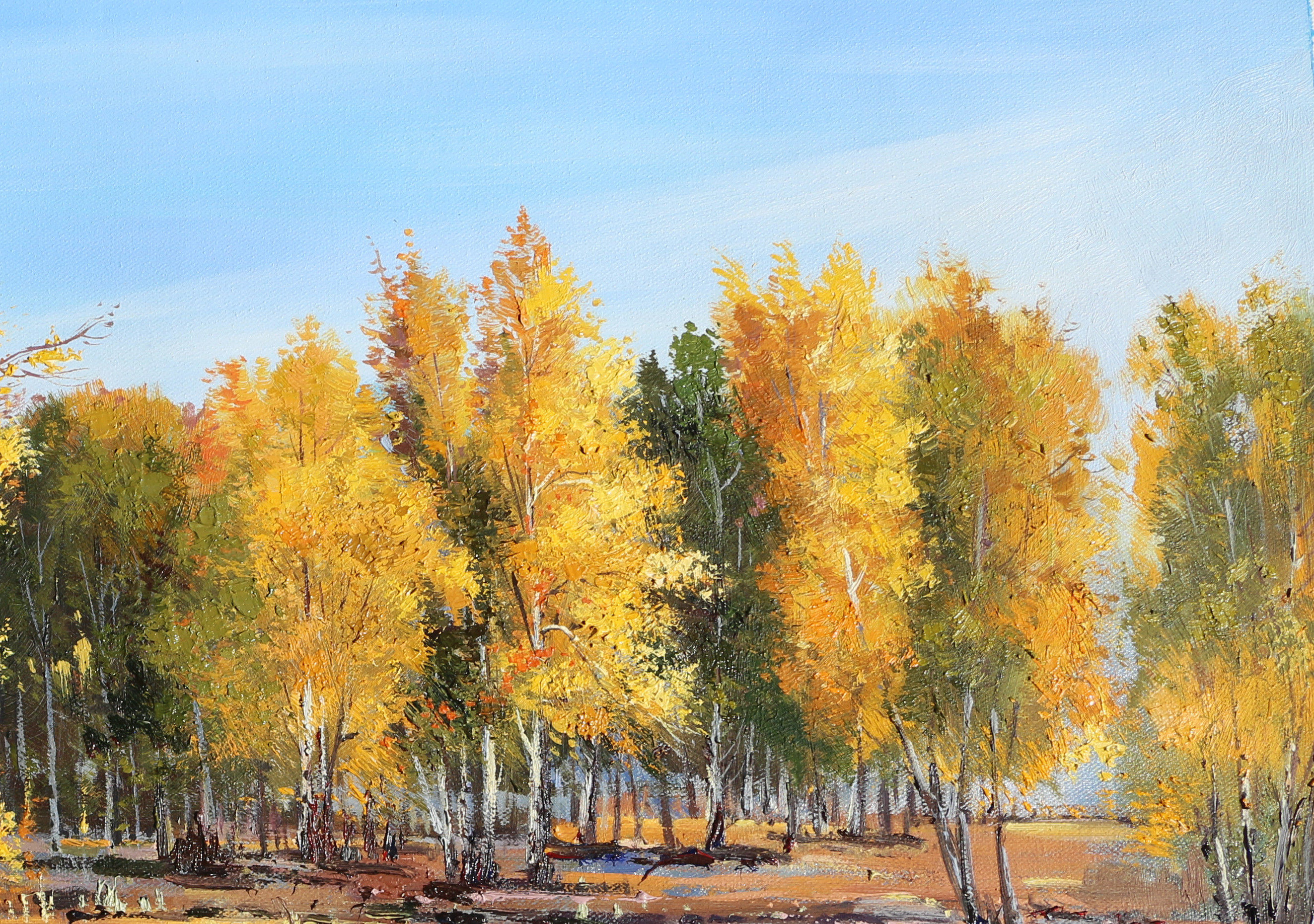 刘雪霞 《河边秋色》 布面油画