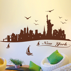 沙发背景墙面美国城市抽象纯色剪影时尚摩登纽约自由女神像墙贴纸