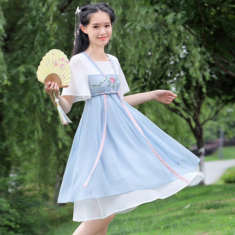 森女系_少女汉服中学生11初中生夏装13古风14中国风15岁女孩古装清新