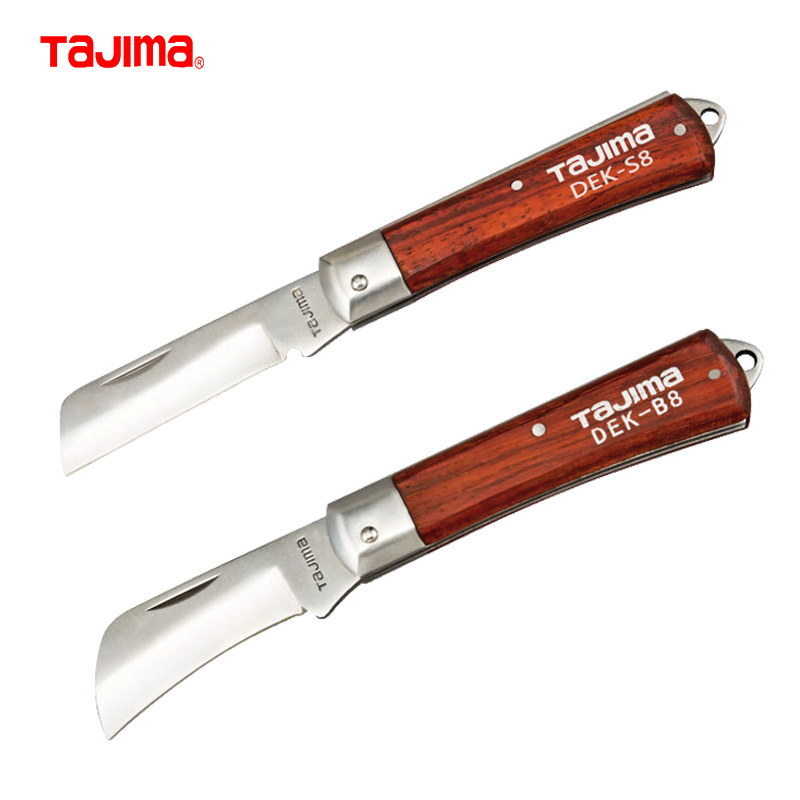 日本田岛电工刀专用特种钢多功能直刃弧刃剥线刀木柄折叠工具刀