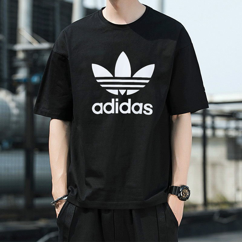 阿迪达斯三叶草短袖男2022春季新款休闲黑色圆领纯棉t恤衫h06642