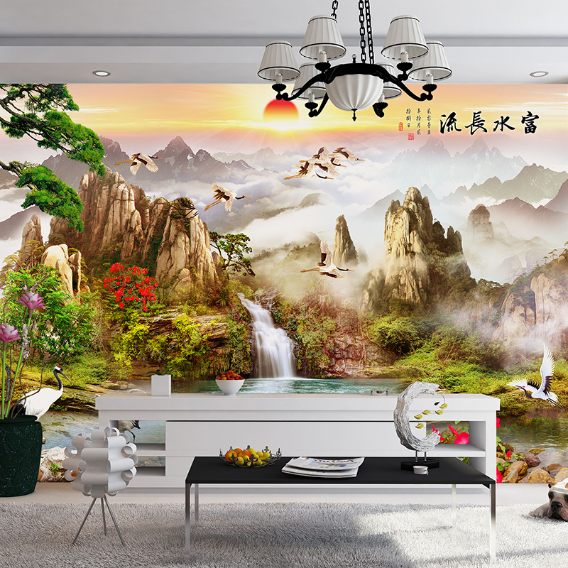 3d立体墙纸壁画山水画背景墙大额优惠券