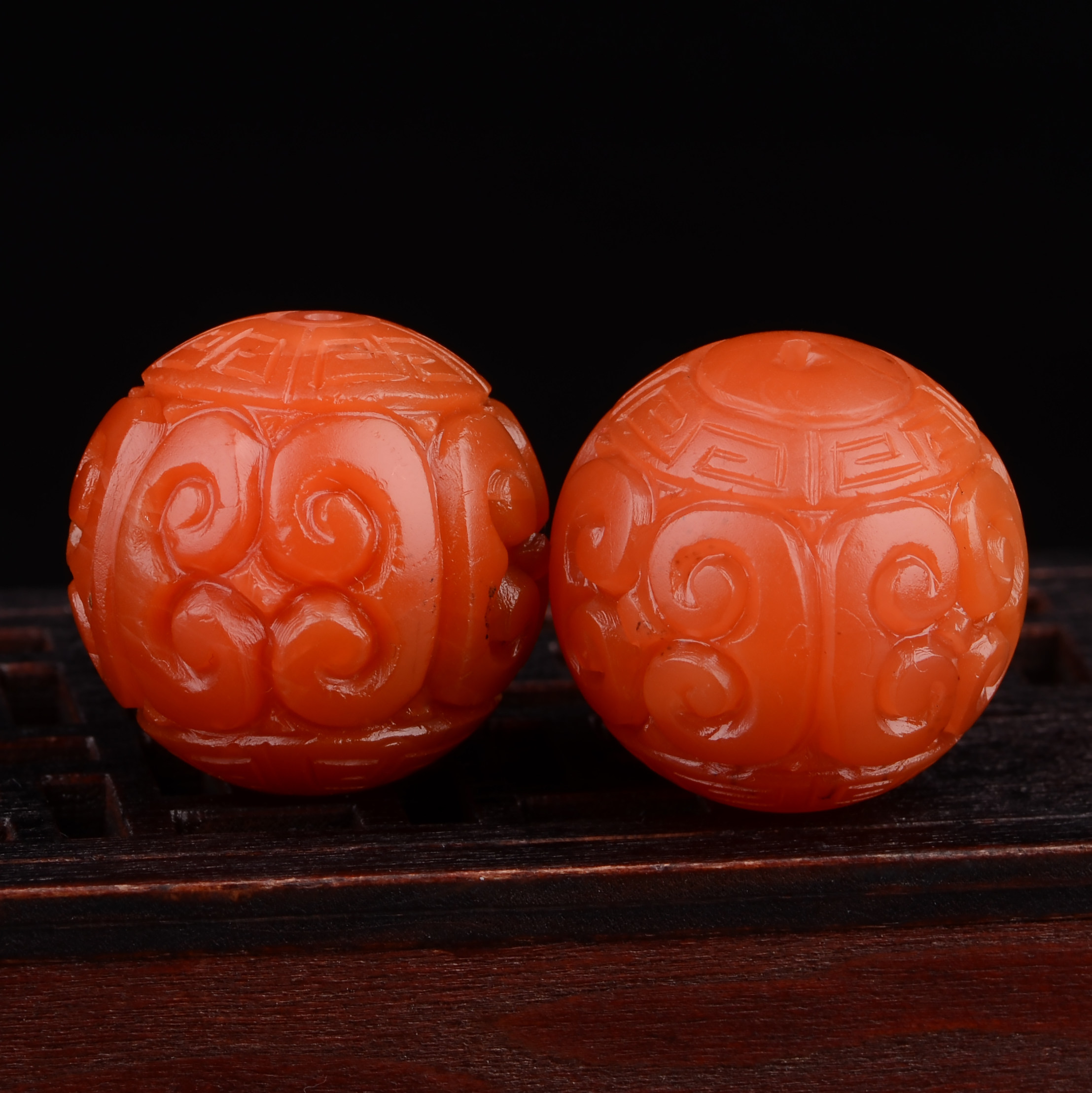 【即刻拍】31.43g 23mm精雕南红玛瑙《回纹珠》配饰