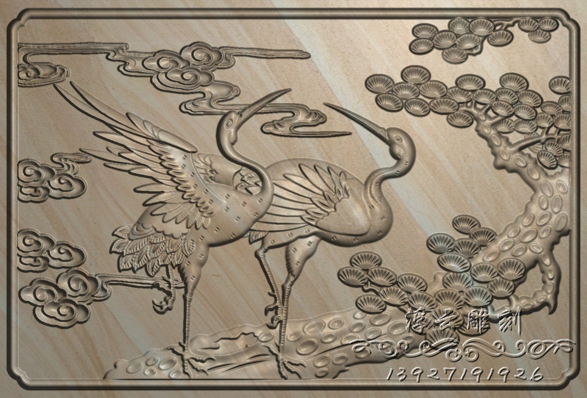 热销山水精雕图_精雕图灰度图松鹤延年松树迎客松长青风山水起e014