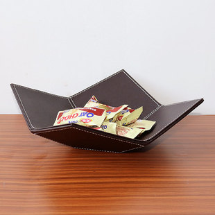 创意皮质桌面客厅零钱钥匙收纳盒 零食瓜子糖干果盘果盒 托盘时尚