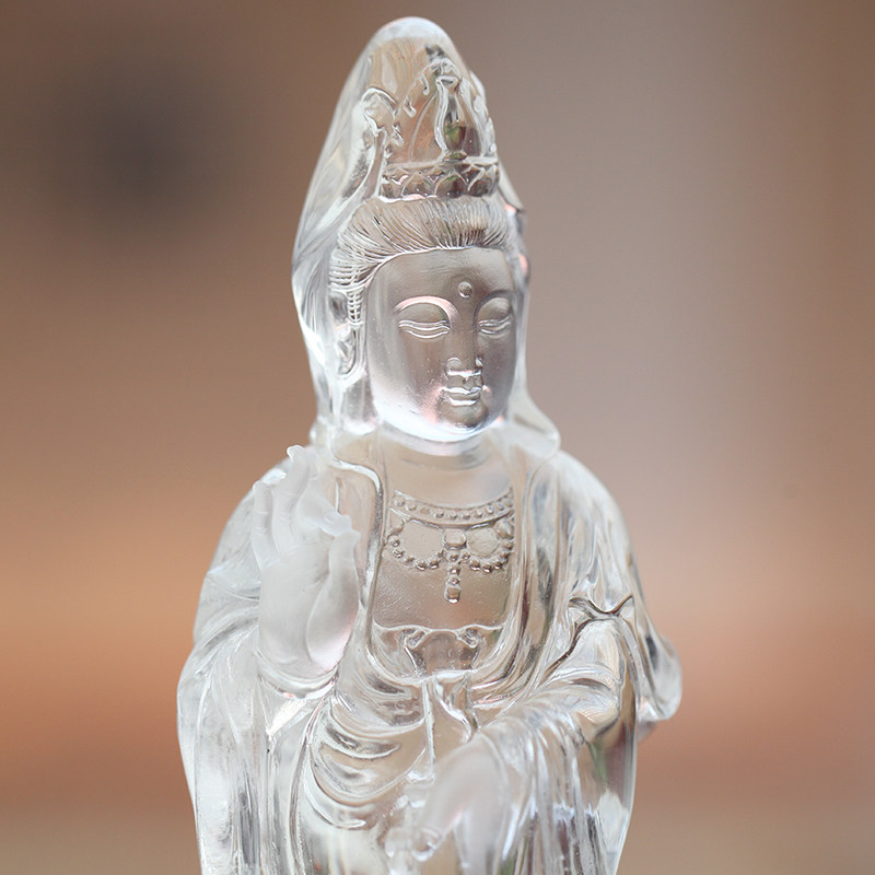 【滴水观音】天然巴西水晶佛像摆件手把件 雕工精致 剔透生辉