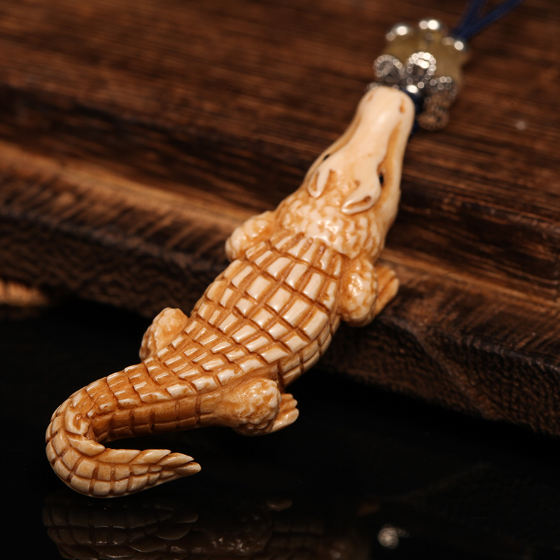 【待时而动】天然猛犸牙新创意鳄鱼精雕挂件