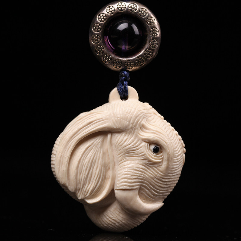 【太平有象】西伯利亚猛犸牙手工精雕精美象头挂件