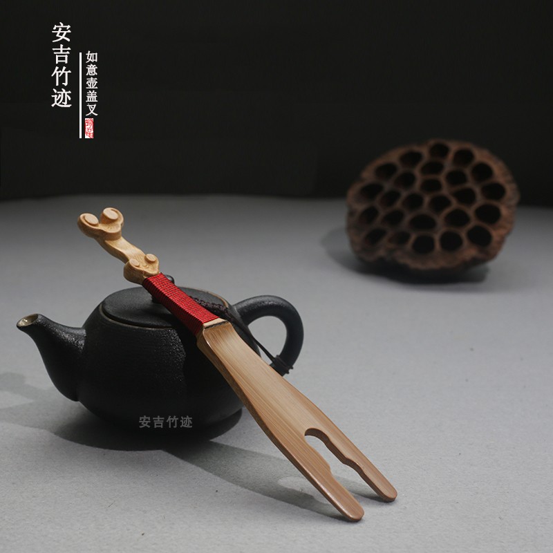 安吉竹迹铁壶夹壶盖叉防烫茶壶铜银壶日式盖子夹竹制功夫茶具配件