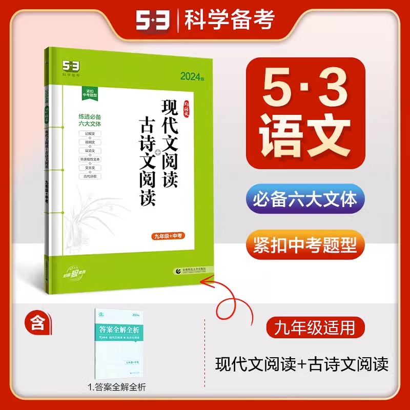 2024版53语文现代文阅读+古诗文阅读九年级+中考全国版 初三53语文专项突破系列初中9年级专项训练阅读提优练习册 曲一线官方正品