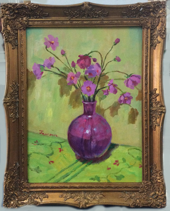 江增玉《紫色浪漫》原创布面油画职业画家