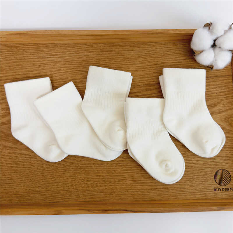 5双装婴儿袜子松口新生儿宝宝中筒袜白色棉袜无骨袜男童袜透气