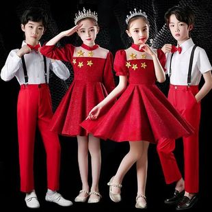 六一儿童大合唱团中小学生元旦朗诵红歌男女童礼服中国风演出服装