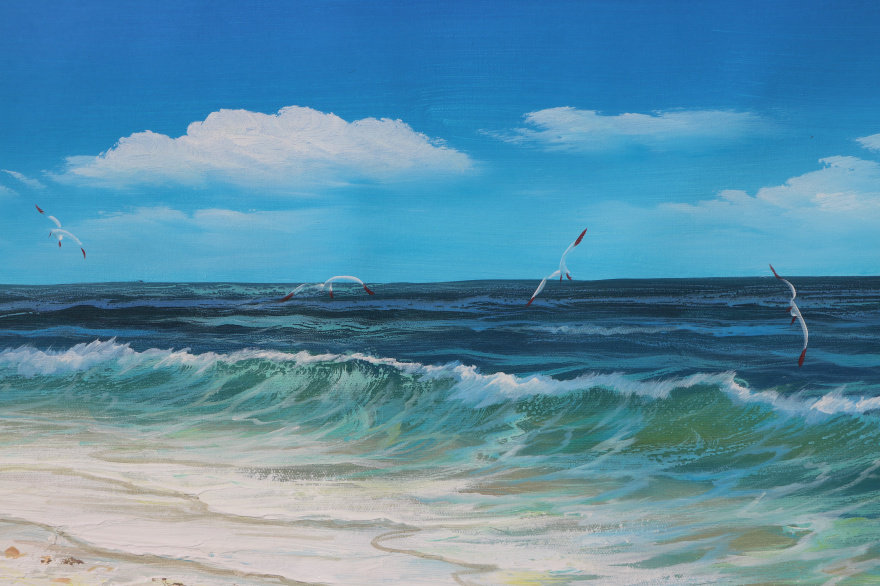 阮爱庆《沙滩海浪》40*160cm 布面油画