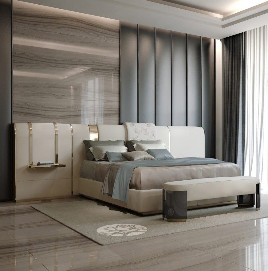 意式极简皮床现代轻奢简约婚床别墅样板间主卧双人床宽大屏真皮床