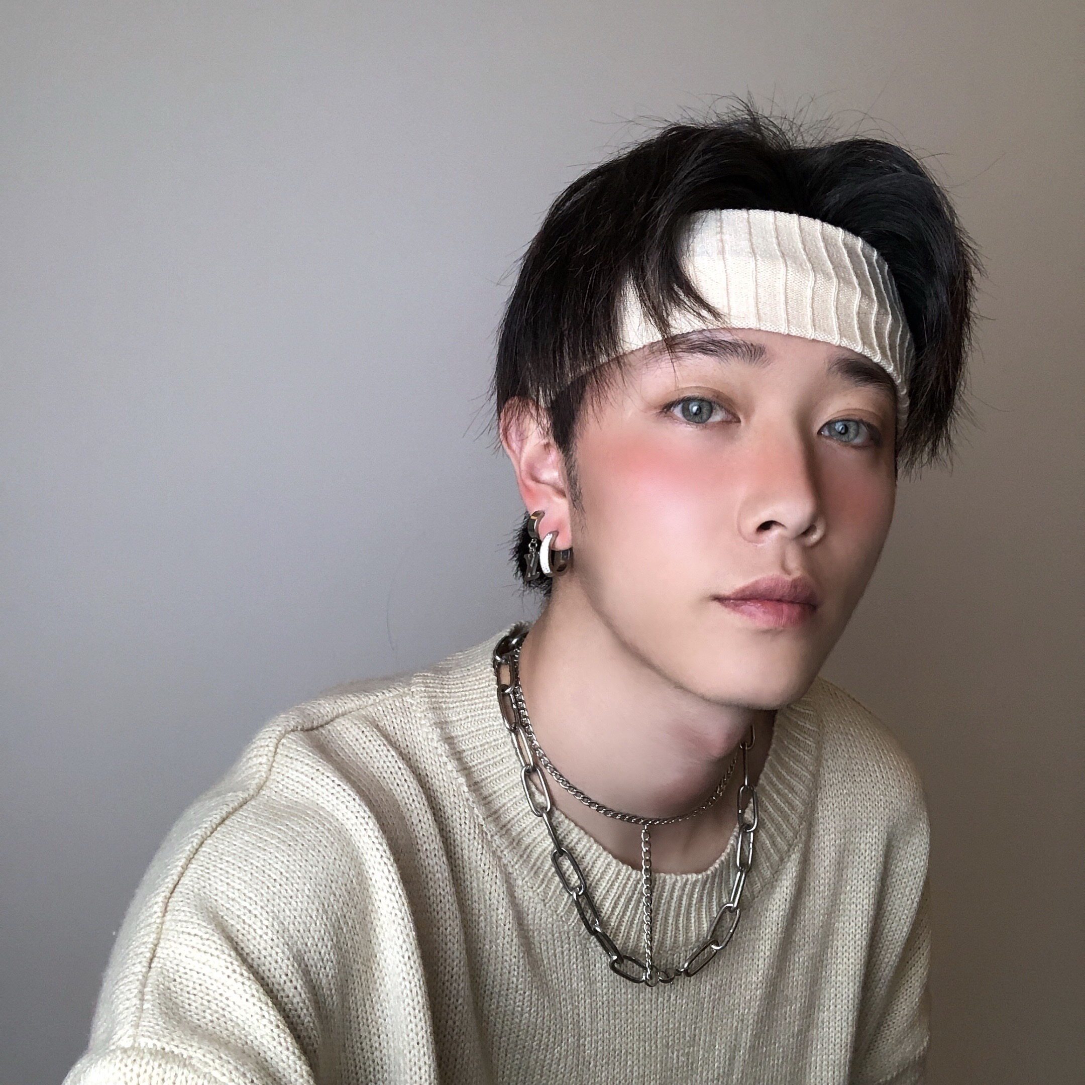 黑米纯色宽边针织素款遮额头发带男冬季透气保暖款网红时尚潮流酷