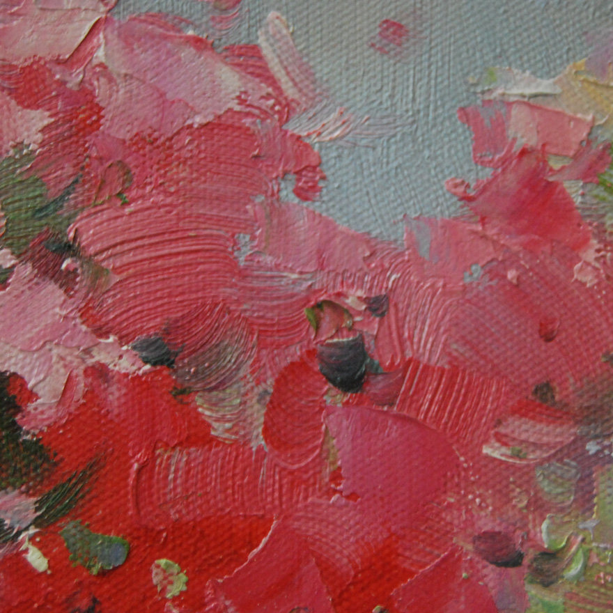 张一博《红色的野花》布面油画