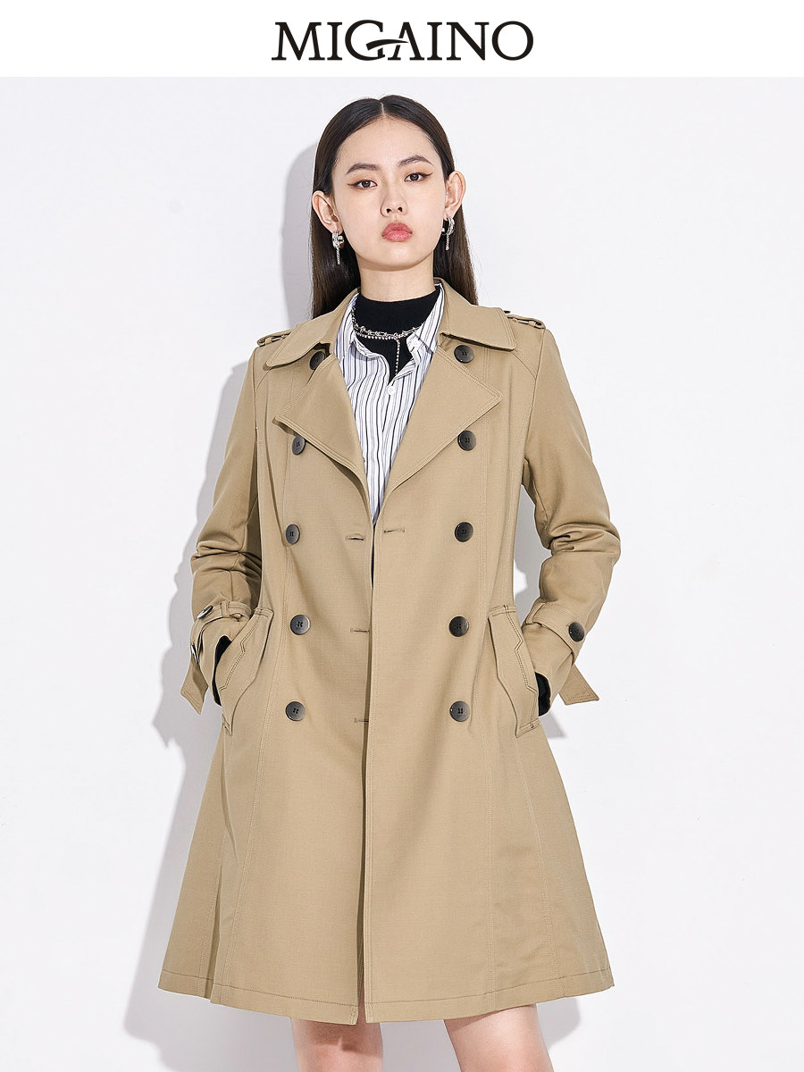 曼娅奴双排扣风衣女中长款2021秋季新款高端气质翻领收腰显瘦外套