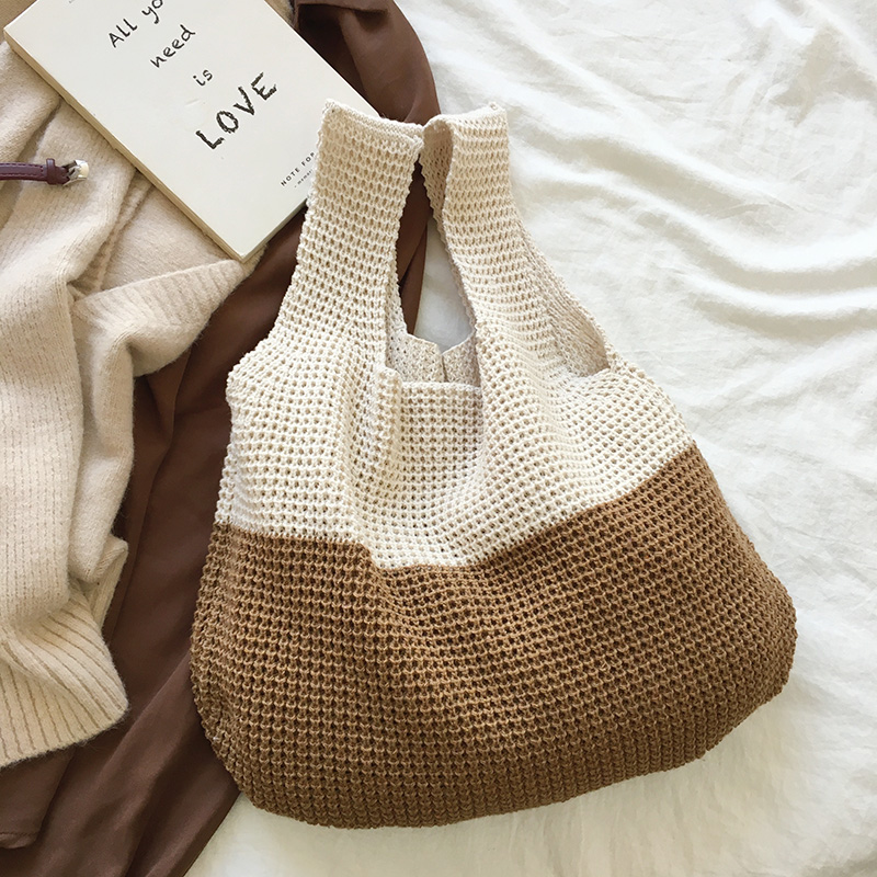 韩国ins复古针织毛线包编织背心包时尚百搭撞色手提包气质手拎包