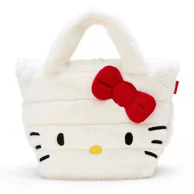 hellokitty蝴蝶结毛绒手提暖手包2021凯蒂猫kitty小众单肩手提包