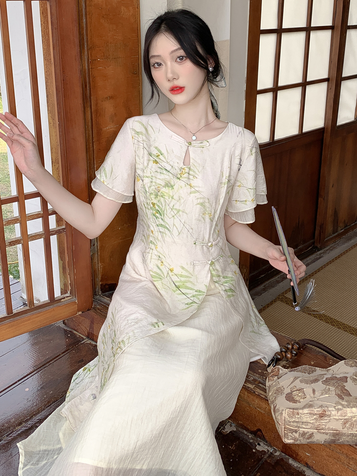 国风新中式改良旗袍盘扣假两件连衣裙女夏季汉元素长裙子