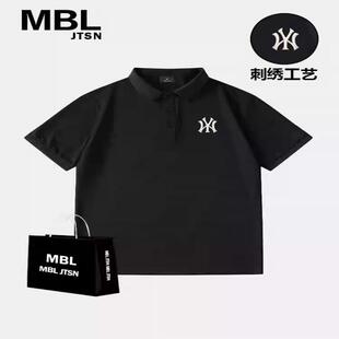 MBL&NY潮牌男士夏季2024年新款商务刺绣POLO衫休闲青少年黑色短袖