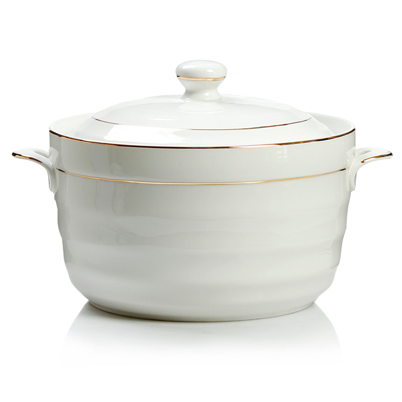 原味主义汤碗 陶瓷有带盖盛汤盆日式大号家用8英寸双耳大容量白色