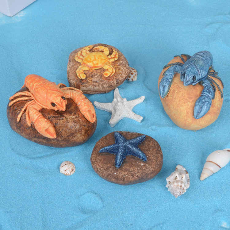 地中海风格树脂石头小龙虾螃蟹桌面创意鱼海星拍摄道具家居装饰品