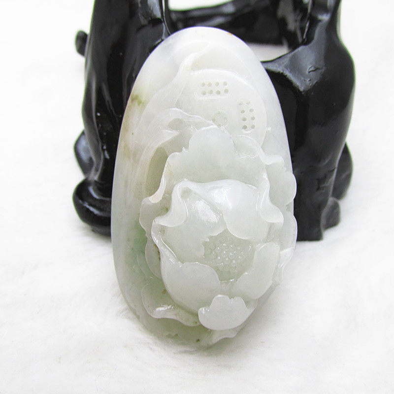 精品天然玉石独山玉冰种翡翠独玉牡丹花挂件花开富贵吊坠项坠玉佩