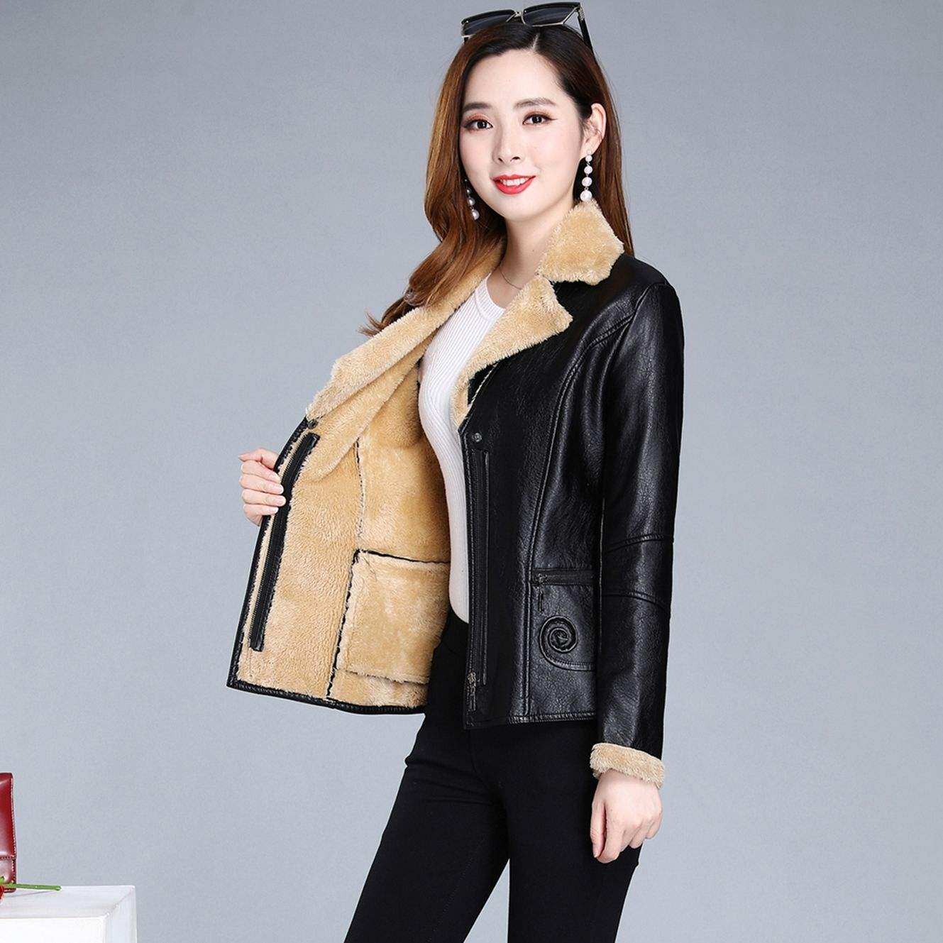 冬季皮衣外套女 短款 加厚保暖