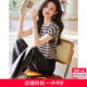 沫晗依美休闲条纹T恤直筒裤套装2025夏季新款休闲减龄百搭女套装