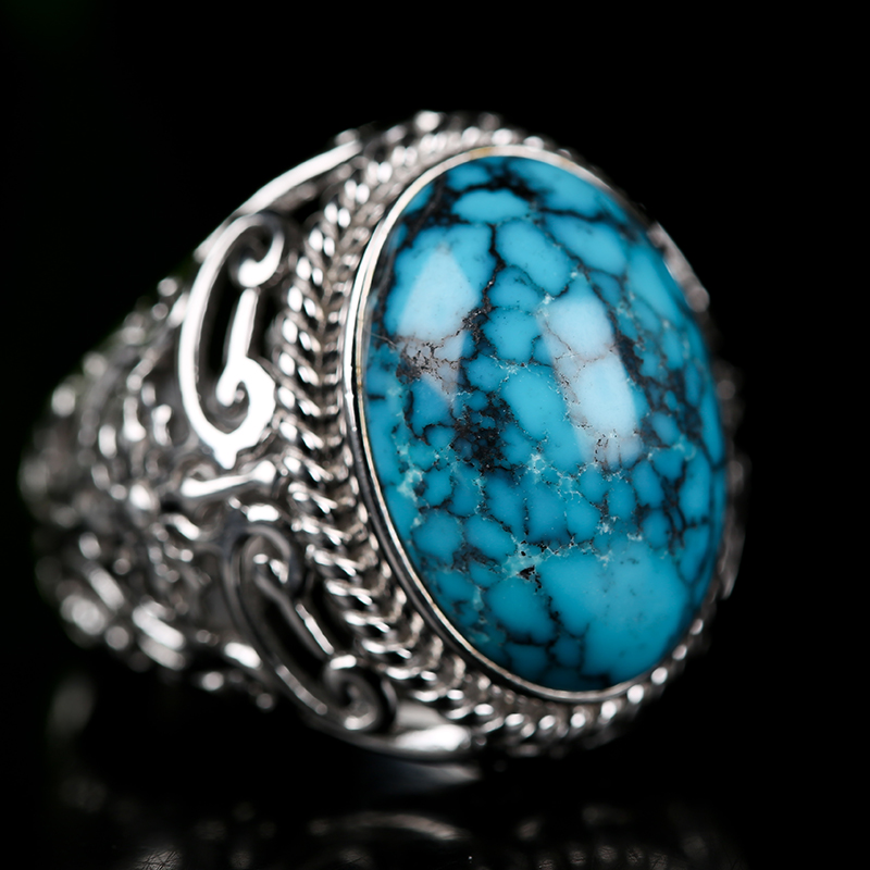 原矿高瓷绿松石戒指 男戒 香山寺佛法加持 13.25g