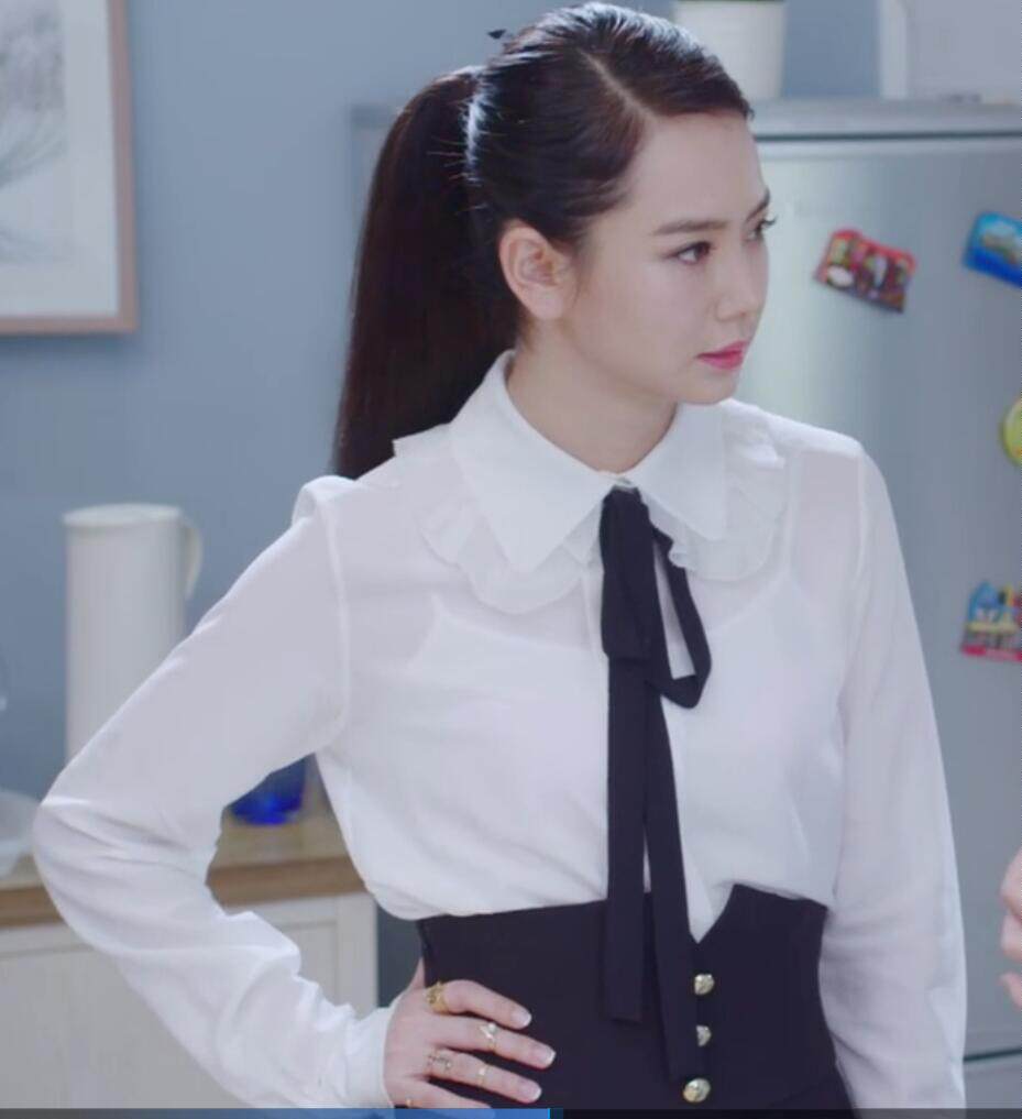 你好乔安戚薇同款春装新款白色宽松韩版衬衫女显瘦黑色坠感高腰裤