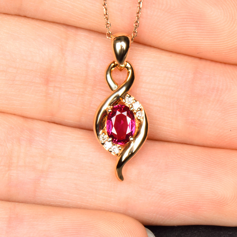 1.31g0.54ct18k金镶红宝石吊坠足反钻晶体干净 款式精致 - 拍卖