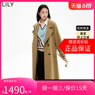 【商场同款】LILY2024春新款女装保暖羊毛气质通勤风衣式毛呢外套