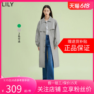 【商场同款】LILY2024春新款女装时尚休闲运动纯色长款风衣外套女