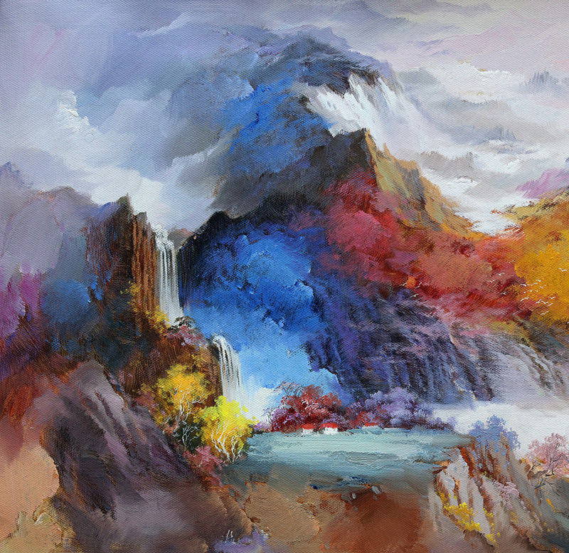 罗龙锦《鸿运江山图》大幅油画作品70x180cm