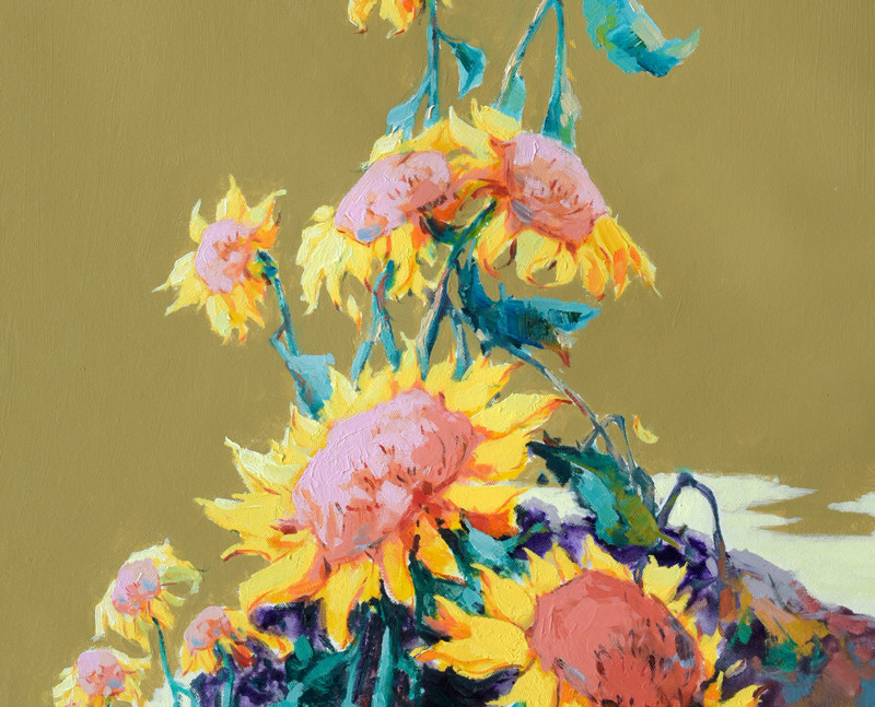 姚国庆《向日葵》 油画作品60x120cm