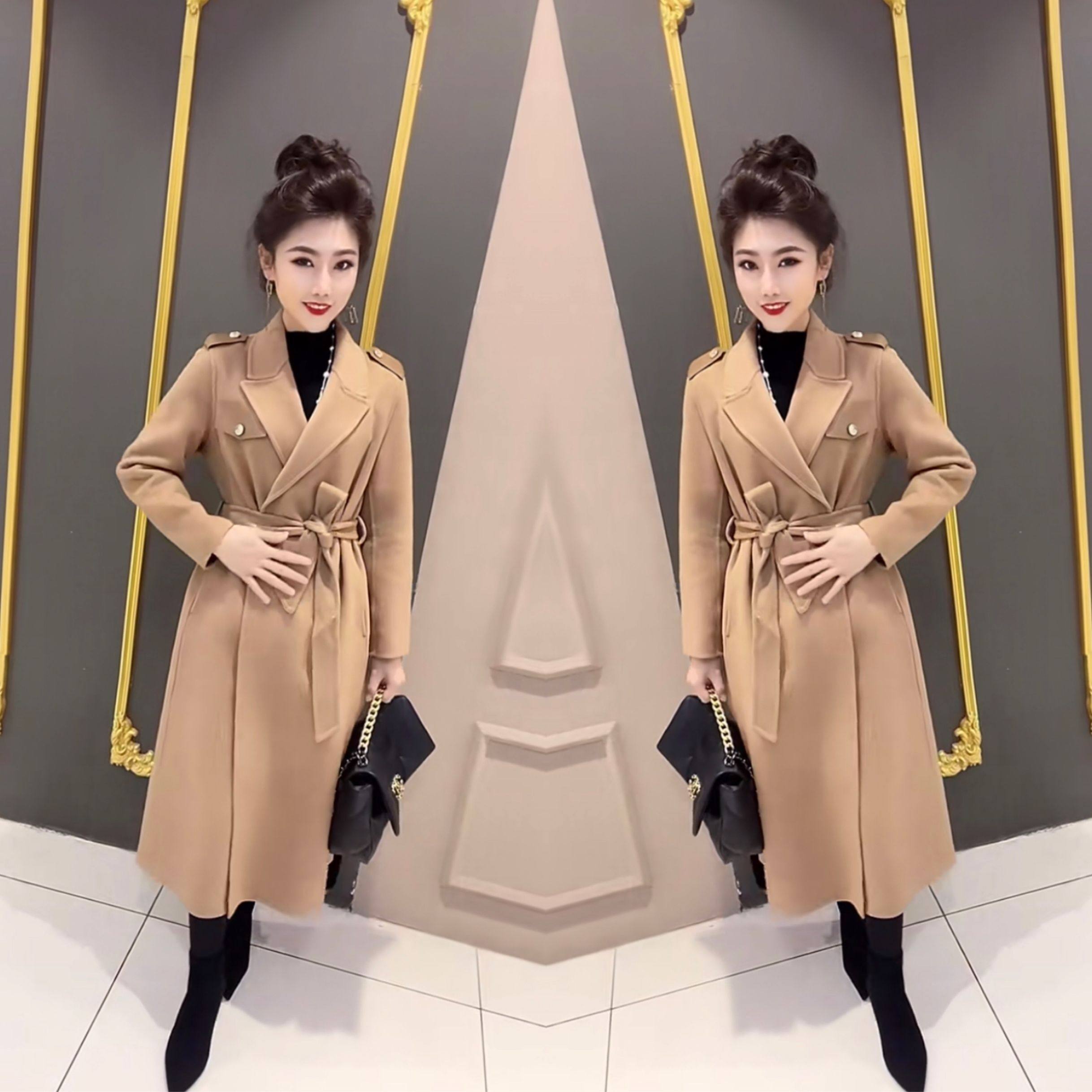 轻奢风时尚抖音网红爆款女装2021年秋冬季新款修身百搭长款大衣潮