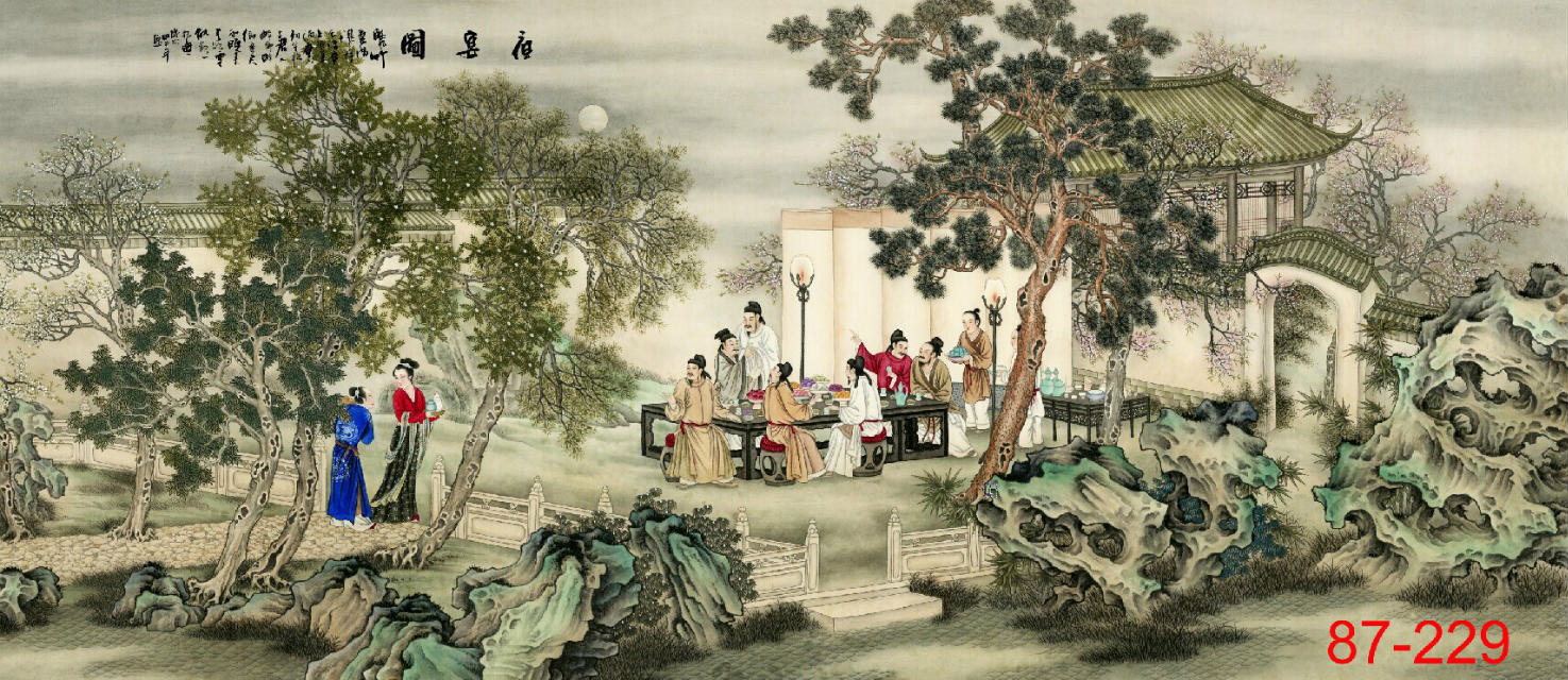 高清微喷仕女图字画 酒店宾馆大堂装饰挂画 古代宫廷夜宴图人物国画