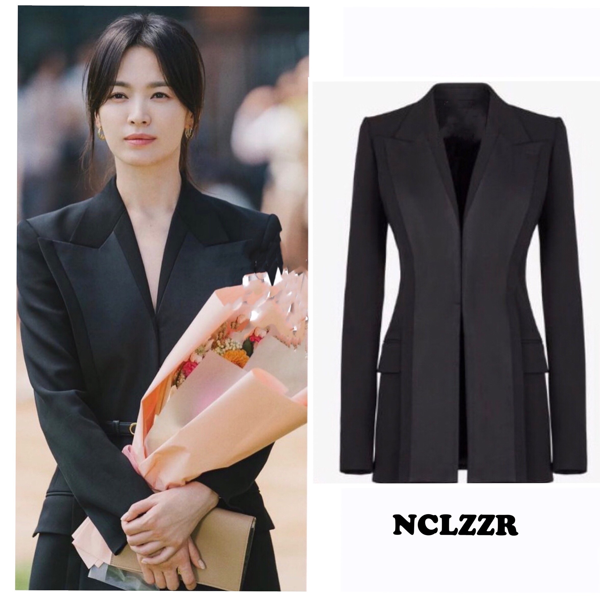 现在正在分手中宋慧乔同款黑色拼接领西装外套ol气质套裙女神同款