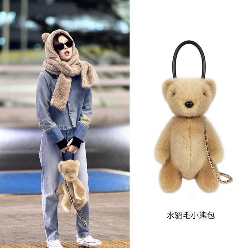 jennie同款可熊帽子女冬季韩版百搭毛绒围巾连一帽体小爱耳朵保暖