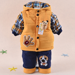 男童冬装男宝宝秋冬季加厚棉袄1-2-3岁婴幼儿童两件套装加绒棉衣