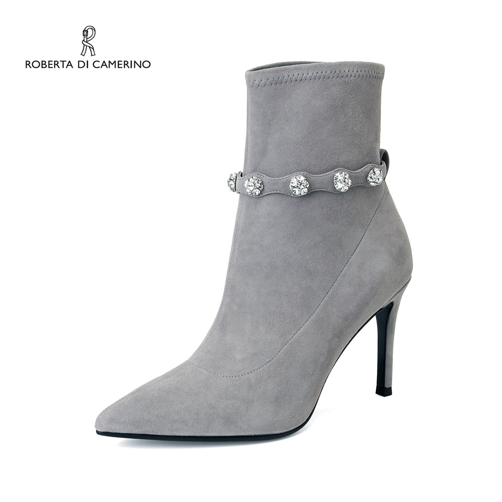 roberta诺贝达女鞋新品短靴时尚水钻尖头细高跟靴子ra97201