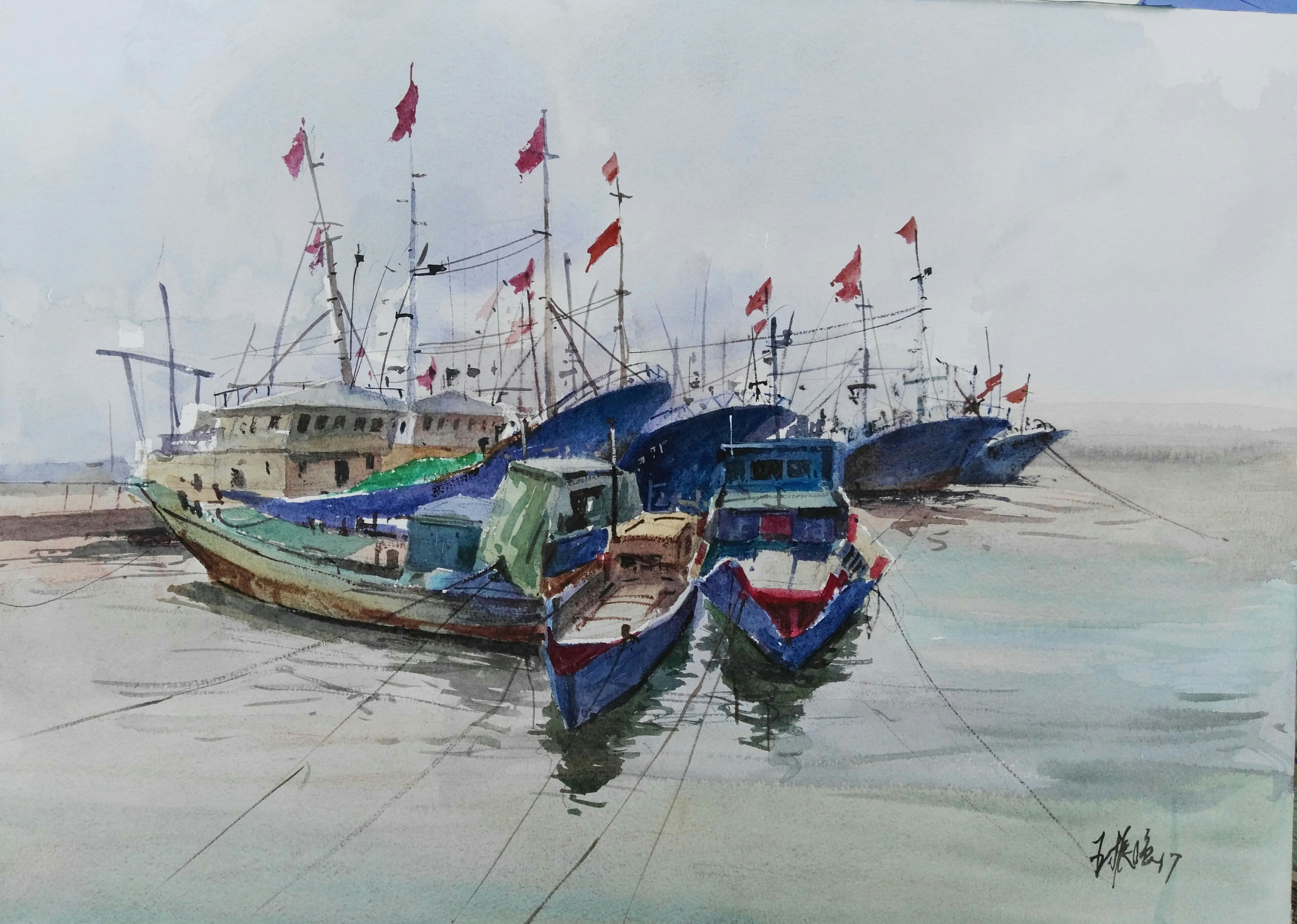 王振强《海船》水彩 知名画家