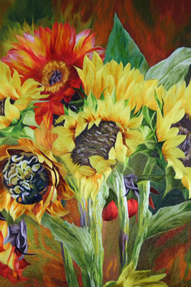 苏绣《梵高向日葵》汤晓红 刺绣