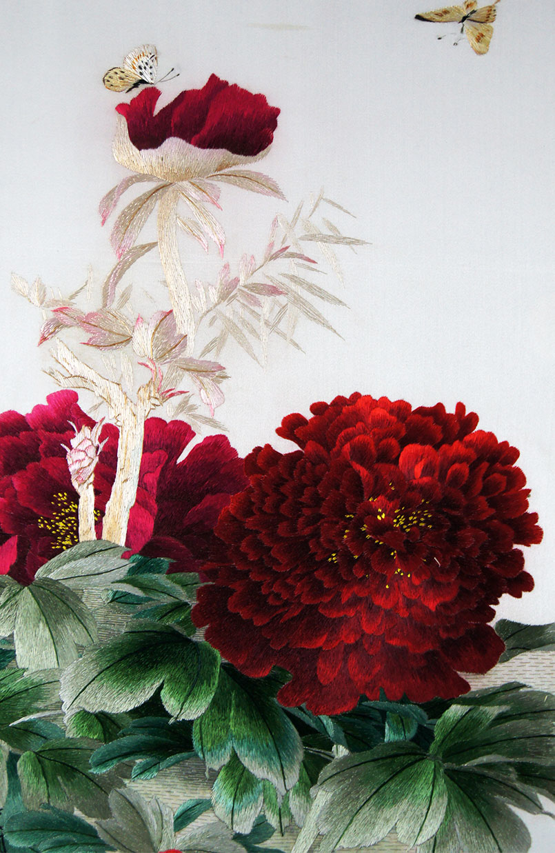 苏绣《牡丹四条屏》单面绣 刺绣