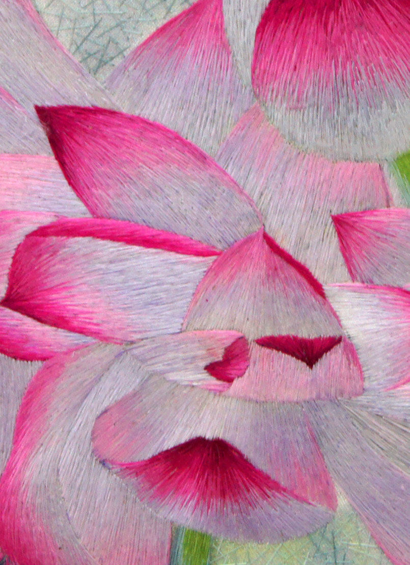 苏绣《荷花》单面绣 刺绣